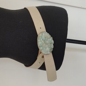 Leatherrock Genuine Leather Belt Prehnite Green Gemstones Crystal/Metal Buckle M